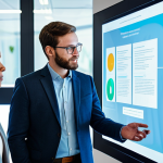 A diverse group of professionals, fully clothed in modest business attire, are engaged in a collaborative discussion around an interactive, translucent holographic display in a modern, brightly lit innovation hub. The scene emphasizes human connection and thoughtful problem-solving, with elements suggesting user feedback and emotional understanding integrated into the technology's interface. The overall atmosphere is warm, empowering, and focused on deep meaning beyond mere efficiency. Professional photography, high-resolution, sharp focus, vibrant colors, perfect anatomy, correct proportions, natural pose, well-formed hands, proper finger count, natural body proportions, safe for work, appropriate content, fully clothed, professional, family-friendly.