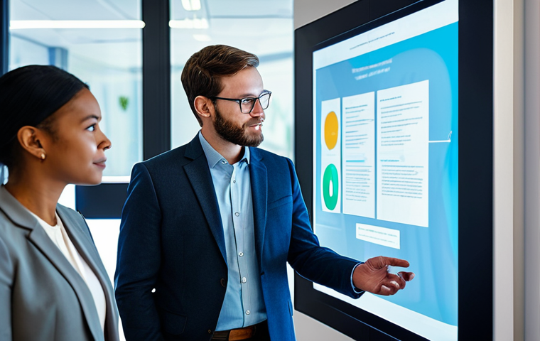 A diverse group of professionals, fully clothed in modest business attire, are engaged in a collaborative discussion around an interactive, translucent holographic display in a modern, brightly lit innovation hub. The scene emphasizes human connection and thoughtful problem-solving, with elements suggesting user feedback and emotional understanding integrated into the technology's interface. The overall atmosphere is warm, empowering, and focused on deep meaning beyond mere efficiency. Professional photography, high-resolution, sharp focus, vibrant colors, perfect anatomy, correct proportions, natural pose, well-formed hands, proper finger count, natural body proportions, safe for work, appropriate content, fully clothed, professional, family-friendly.